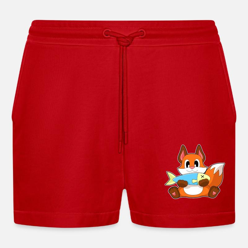 Fox Fish - Organic Relaxed Cropped Shorts Made in EU - red