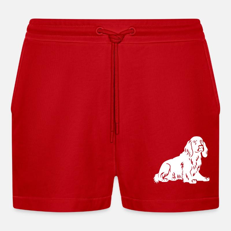 Cocker Spaniel Hund Silhouette - Organic Relaxed Cropped Shorts Made in EU - Rot