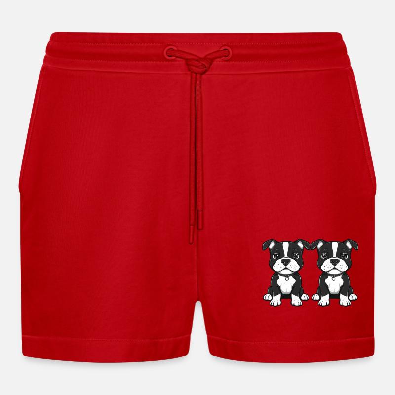 Pit Terrier Hund Comic - Organic Relaxed Cropped Shorts Made in EU - Rot