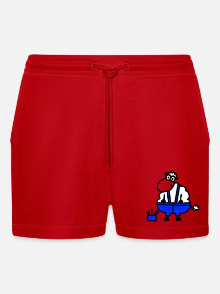 Craftsman's sheep, hero of labor - Organic Relaxed Cropped Shorts Made in EU - red