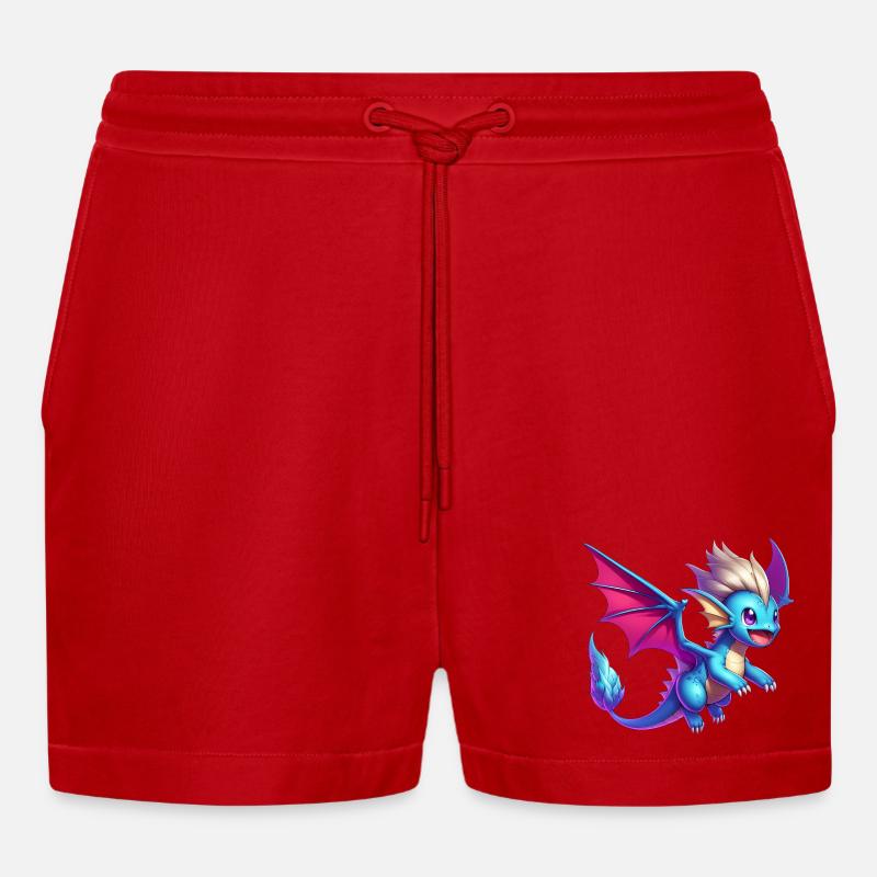 Drache - Organic Relaxed Cropped Shorts Made in EU - Rot