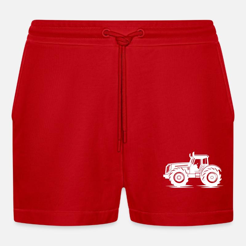 Traktor Silhouette Icon - Organic Relaxed Cropped Shorts Made in EU - Rot