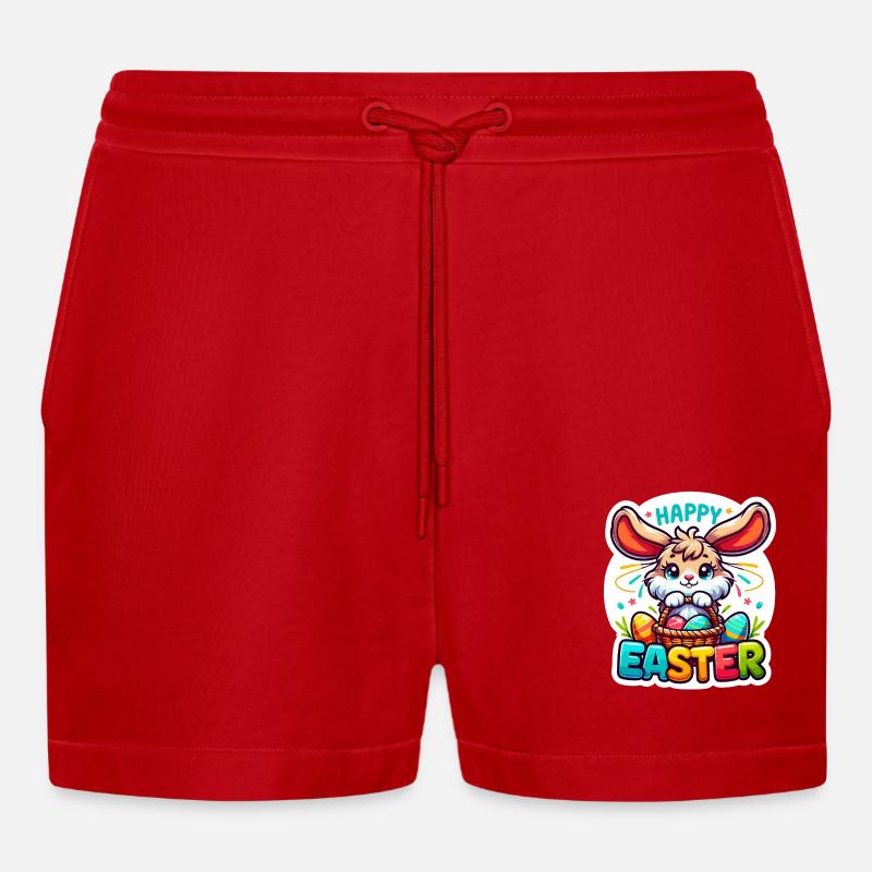 Happy Easter - Easter Bunny Illustration - Organic Relaxed Cropped Shorts Made in EU - red