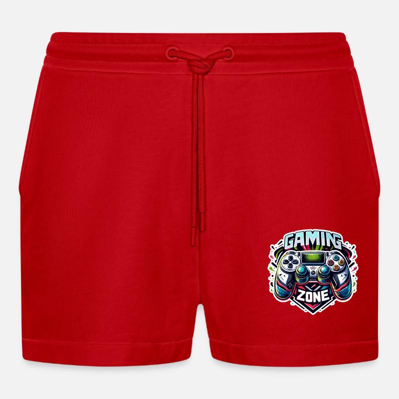 Gaming Zone - Controller Illustration - Organic Relaxed Cropped Shorts Made in EU - Rot