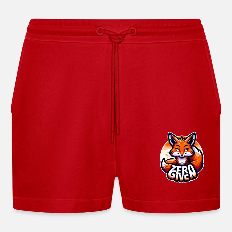 Zero Given - Fox Illustration - Organic Relaxed Cropped Shorts Made in EU - red