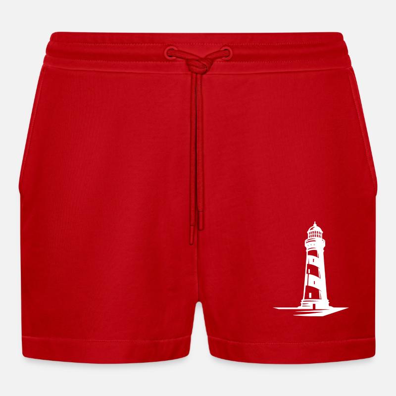 Vieux phare côtier rayé solitaire - Short bio décontracté court fabriqué en UE - rouge