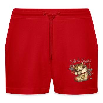 Stille Nacht – Kätzchen im Weihnachtsstrumpf - Organic Relaxed Cropped Shorts Made in EU - Rot - Vorne