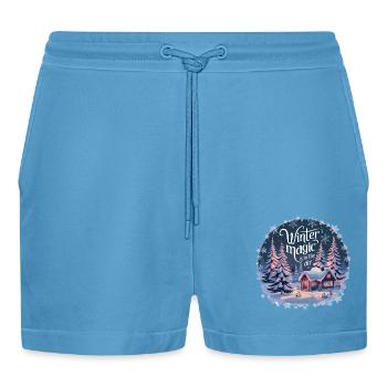 Winter Magic is in the Air – Winter Landscape - Organic Relaxed Cropped Shorts Made in EU -  Sol Blue - Front