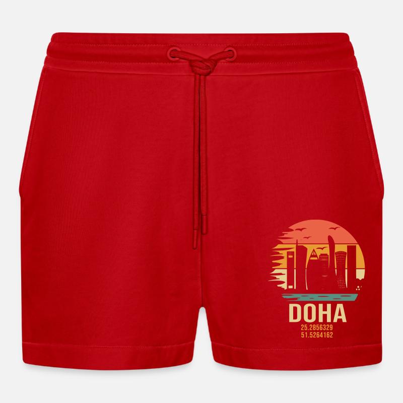 Katar Doha Doha Katar - Organic Relaxed Cropped Shorts Made in EU - Rot