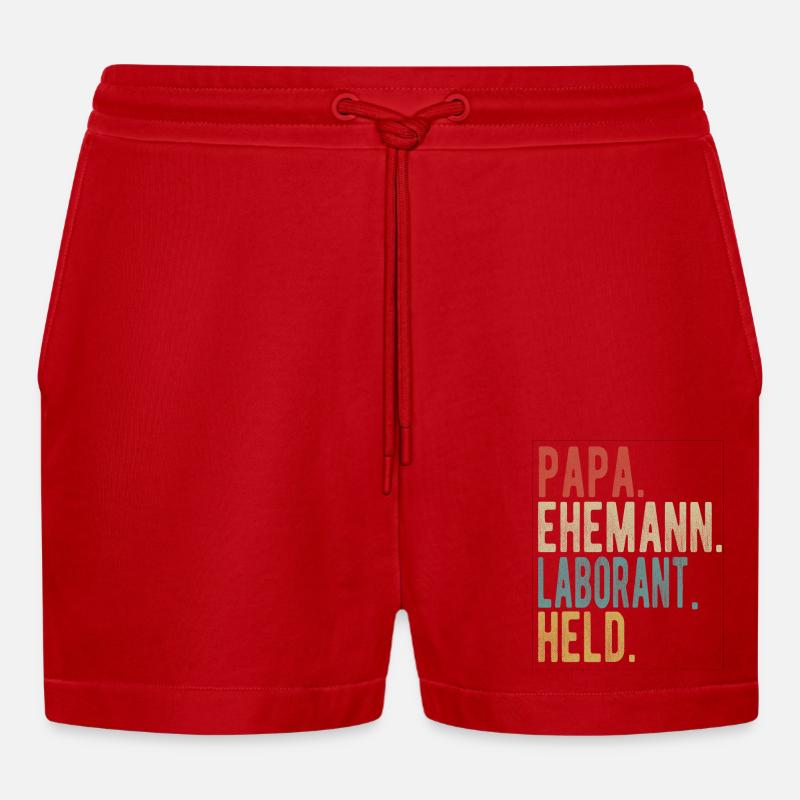 Laborant Papa Ehemann Held - Organic Relaxed Cropped Shorts Made in EU - Rot