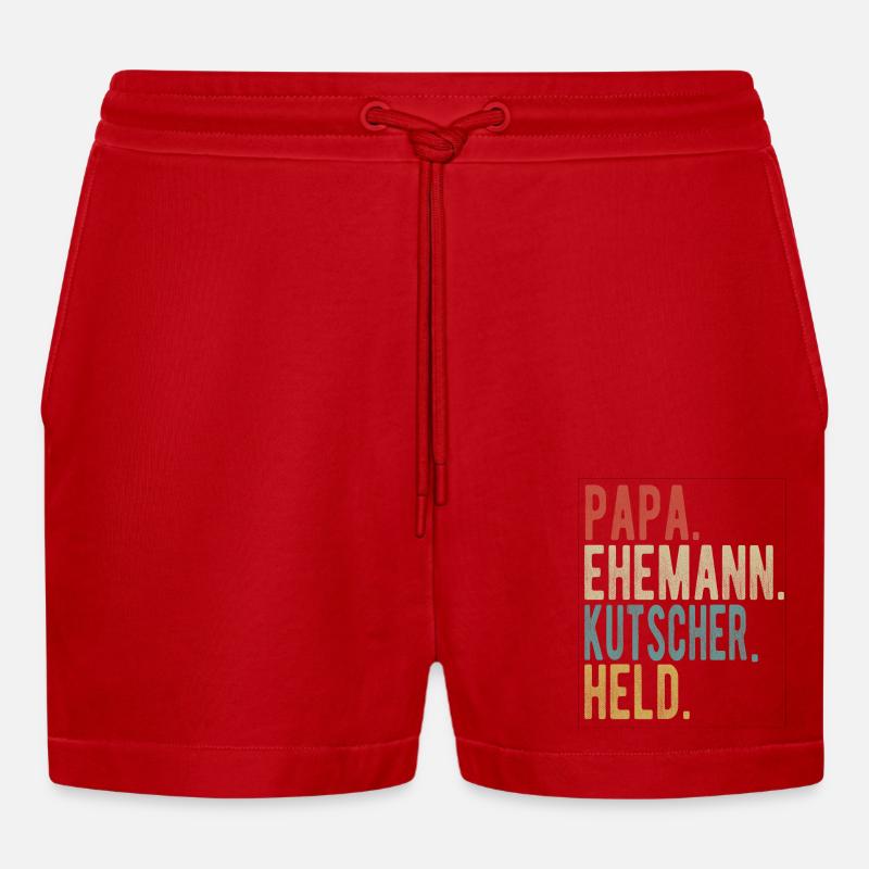 Kutscher Papa Ehemann Held - Organic Relaxed Cropped Shorts Made in EU - Rot