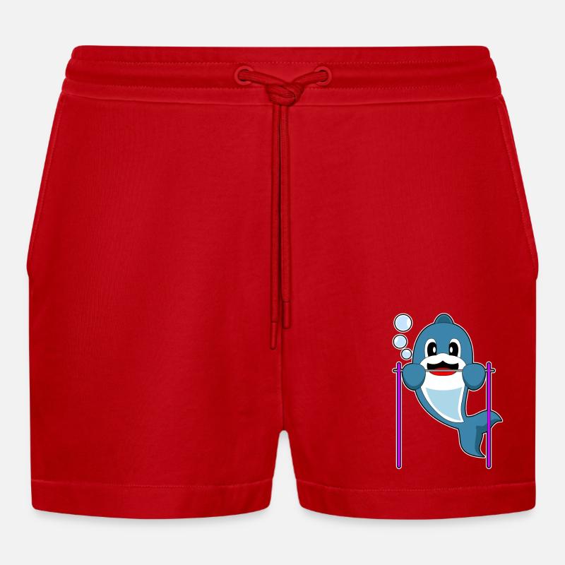 Dolphin Bodybuilder Pull-ups - Organic Relaxed Cropped Shorts Made in EU - red