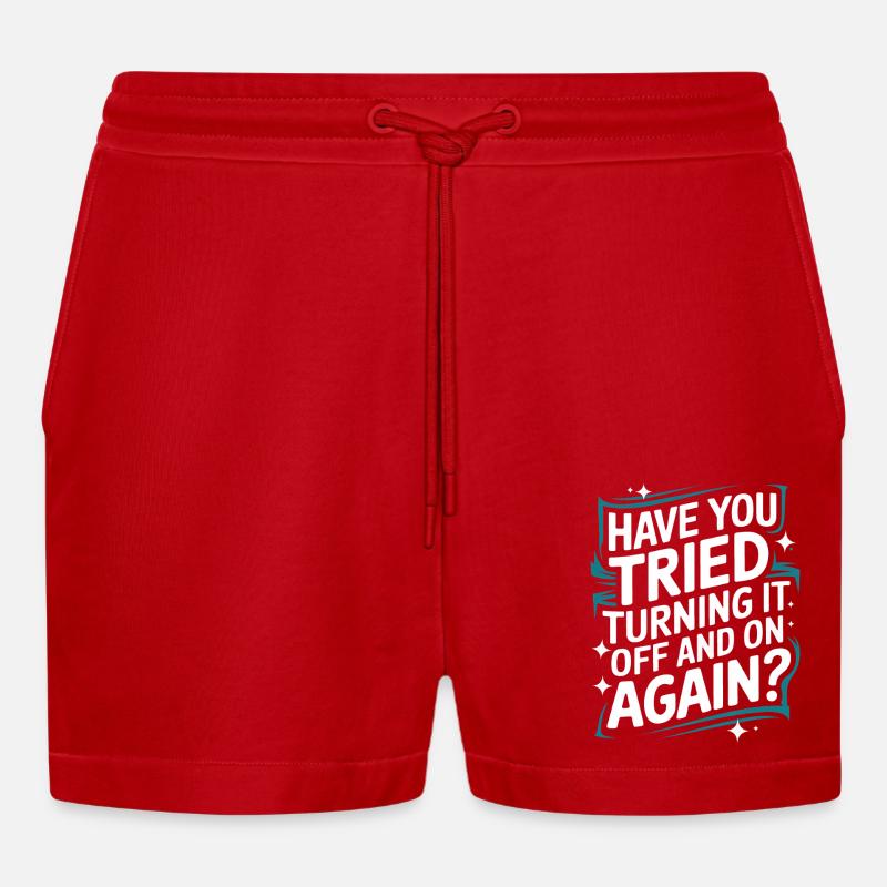 Technischer Support Computerfreak Nerd - Organic Relaxed Cropped Shorts Made in EU - Rot