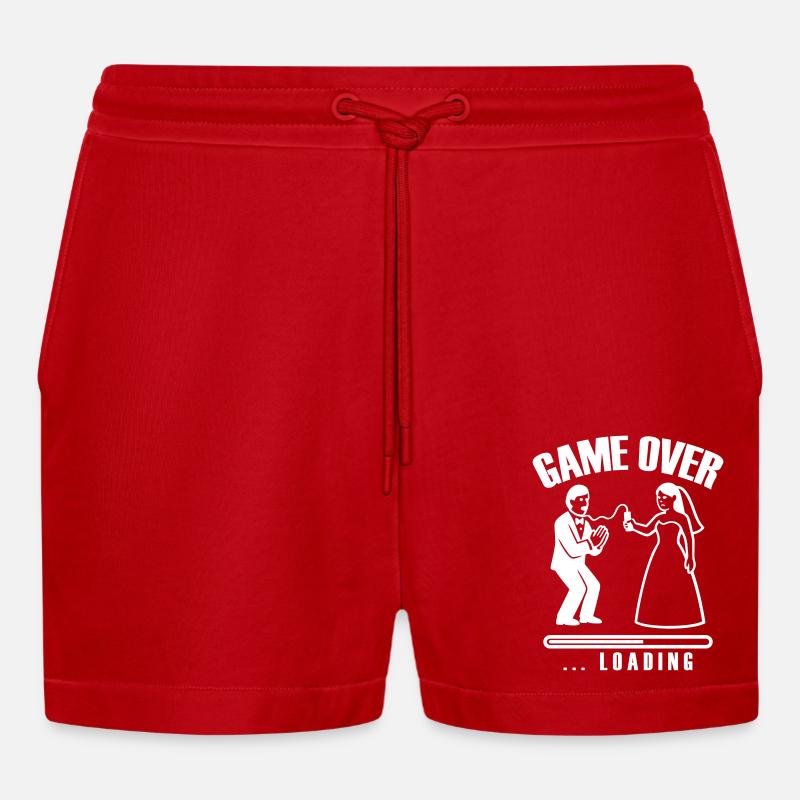 Game Over Loading Wedding - Organic Relaxed Cropped Shorts Made in EU - red
