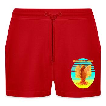 Leuchtend Orange Cyber Bird: Vogel der Glücklichen - Organic Relaxed Cropped Shorts Made in EU - Rot - Vorne
