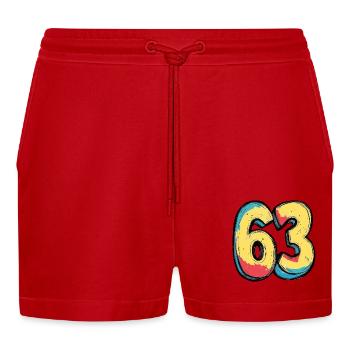 63 Zahl Comic - Organic Relaxed Cropped Shorts Made in EU - Rot - Vorne