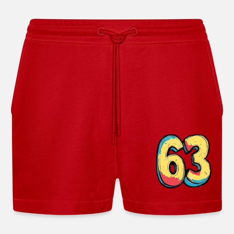 63 Number Comic - Organic Relaxed Cropped Shorts Made in EU - red