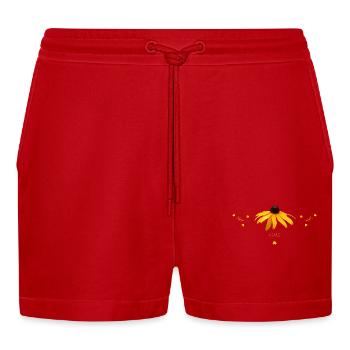 Coneflower yellow flowers - Organic Relaxed Cropped Shorts Made in EU - red - Front