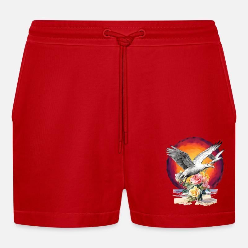Seagulls Seagull Seagulls Maritime Sunset - Organic Relaxed Cropped Shorts Made in EU - red