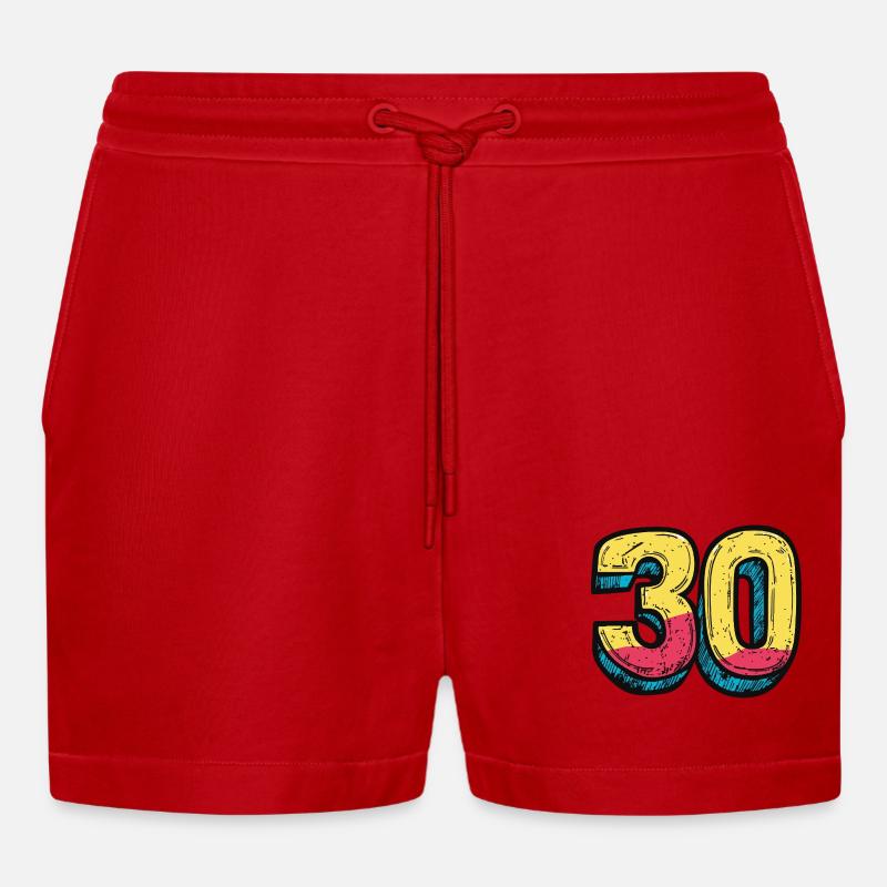 30 Number Comic - Organic Relaxed Cropped Shorts Made in EU - red