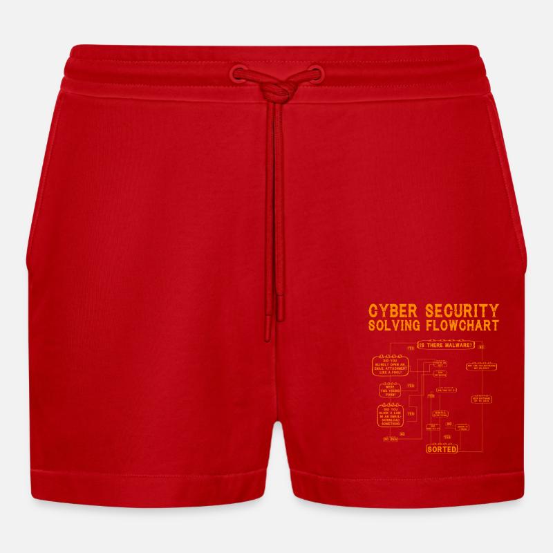 Cyber Security Solving Flowchart - Organic Relaxed Cropped Shorts Made in EU - red