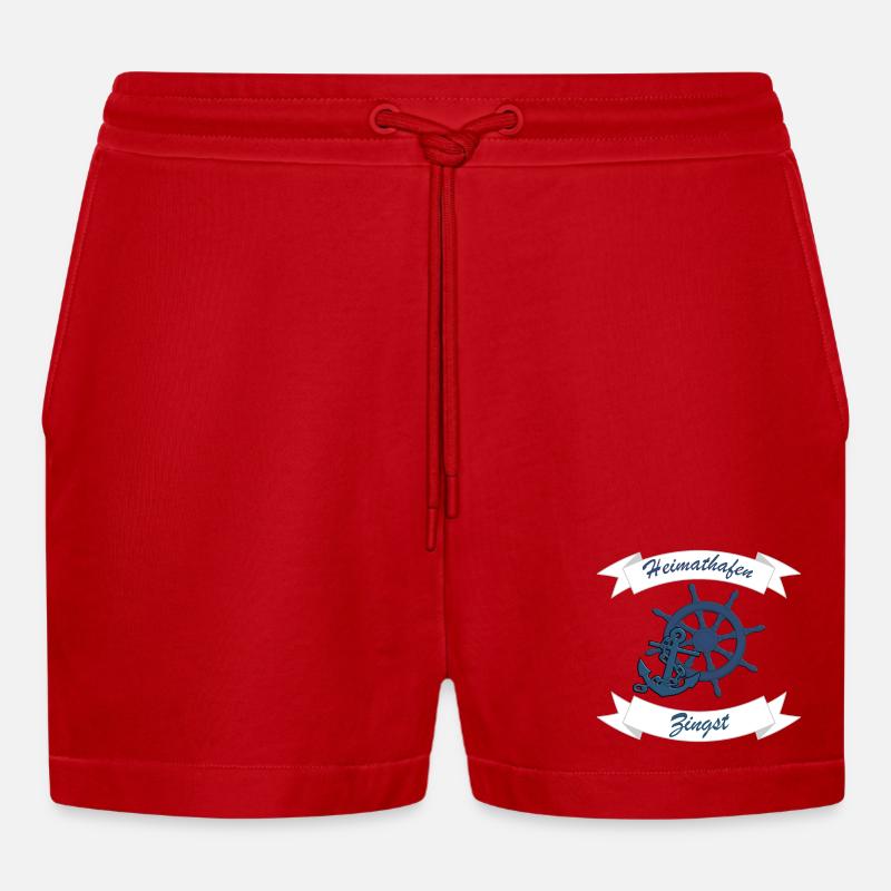 Heimathafen Zingst - Ostsee Darss Geschenk - Organic Relaxed Cropped Shorts Made in EU - Rot