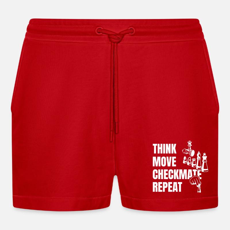 Think Play Checkmate Next - Organic Relaxed Cropped Shorts Made in EU - red