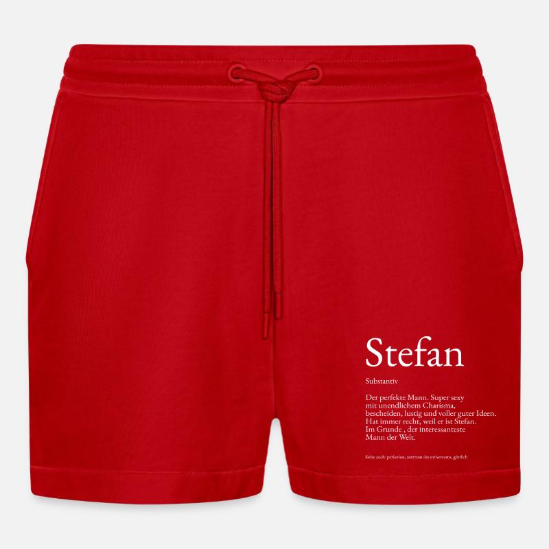 Stefan Dictionary Explanation First name Stefan - Organic Relaxed Cropped Shorts Made in EU - red