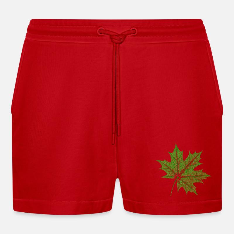 Leaf Maple / Maple Leaf - Organic Relaxed Cropped Shorts Made in EU - red
