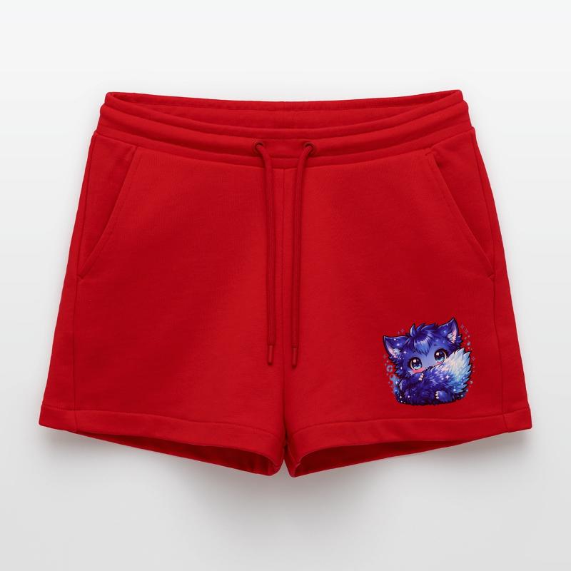 Blauer Eisfuchs Chibi-Design Organic Relaxed Cropped Shorts Made in EU