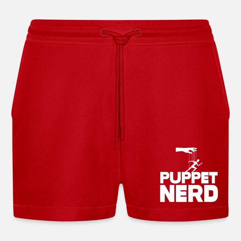 Puppet Nerd Marionette Runner - Organic Relaxed Cropped Shorts Made in EU - red