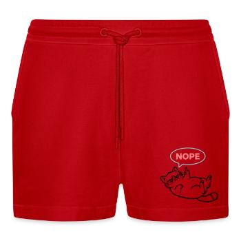 Cat Nope Speech Bubble Colored - Organic Relaxed Cropped Shorts Made in EU - red - Front