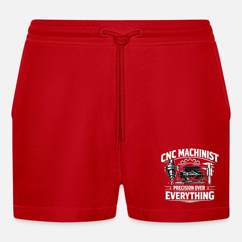 CNC Machinist Precision Over Everything - Organic Relaxed Cropped Shorts Made in EU - red