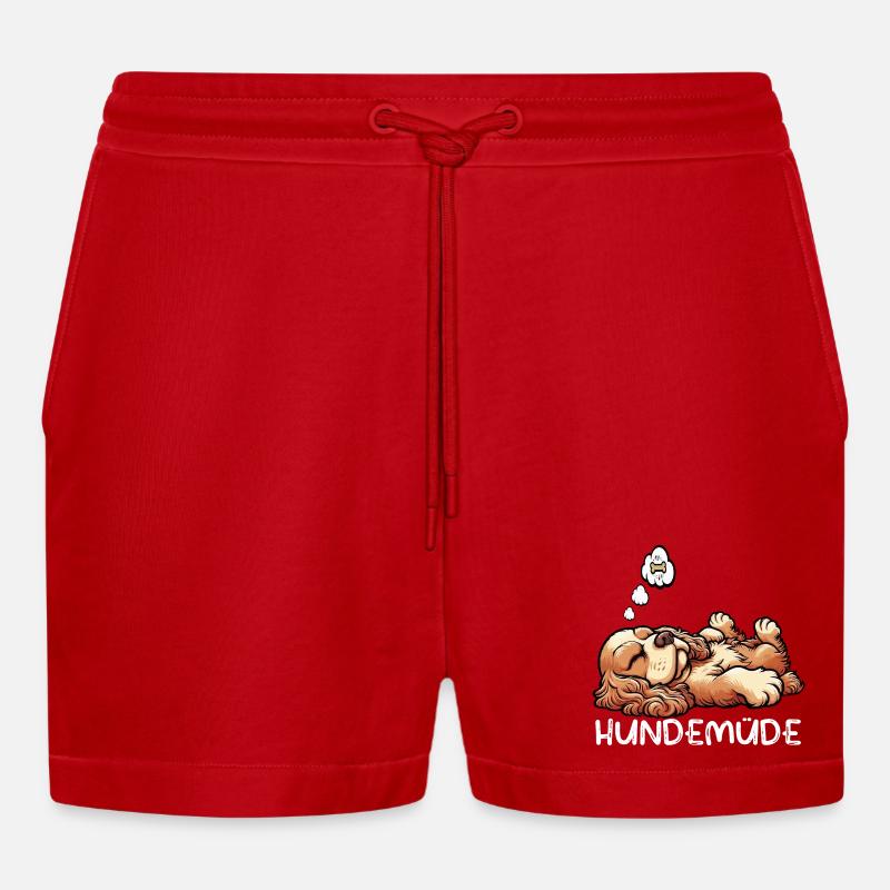 Hundemüde Cocker Spaniel Cockerhund Cockerbesitzer - Organic Relaxed Cropped Shorts Made in EU - Rot