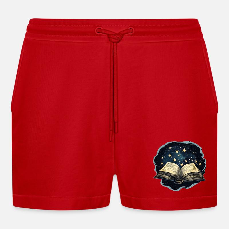 Buch mit Sternen - Organic Relaxed Cropped Shorts Made in EU - Rot