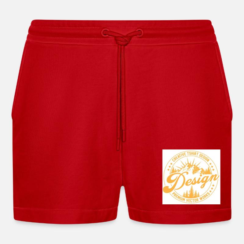 Berglandschaft Script Design - Organic Relaxed Cropped Shorts Made in EU - Rot