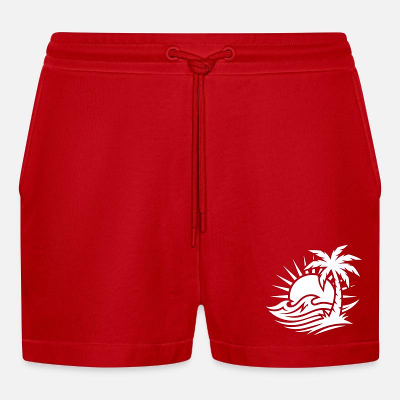 Océan Palm Tree Beach - Short bio décontracté court fabriqué en UE - rouge