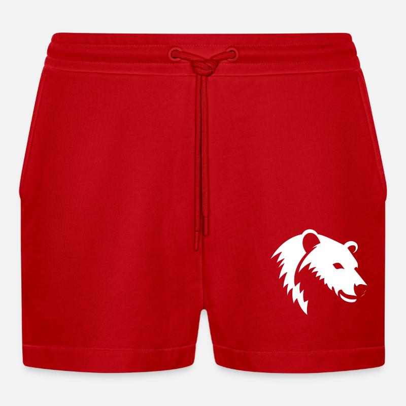 Bär Silhouette eines Eisbärkopfes - Organic Relaxed Cropped Shorts Made in EU - Rot