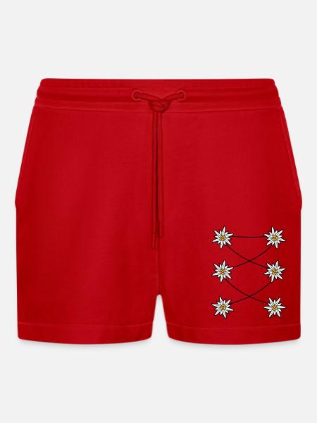 Dirndl apron Edelweiss - Organic Relaxed Cropped Shorts Made in EU - red