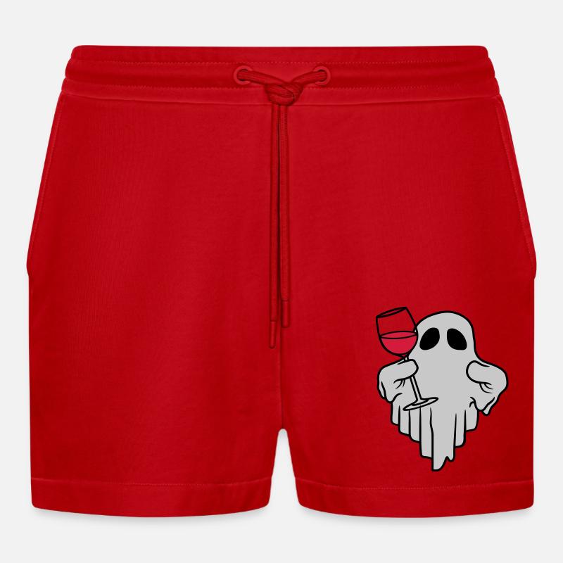 Wein trinkender Geist Comic - Organic Relaxed Cropped Shorts Made in EU - Rot
