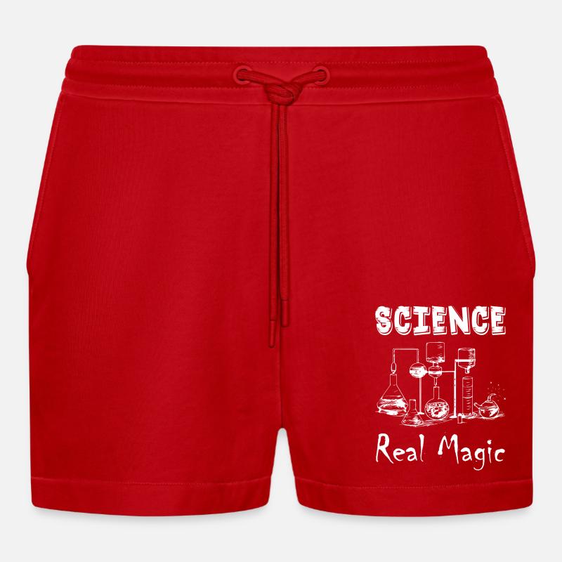 Science Real Magic - Organic Relaxed Cropped Shorts Made in EU - red