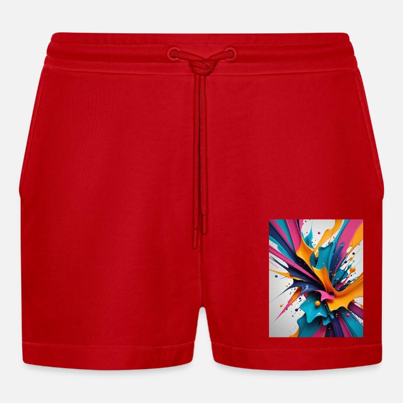 Farbklecks - Organic Relaxed Cropped Shorts Made in EU - Rot