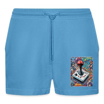 Retro Gamer Joystick / Controller Console Games - Organic Relaxed Cropped Shorts Made in EU -  Sol Blue - Front