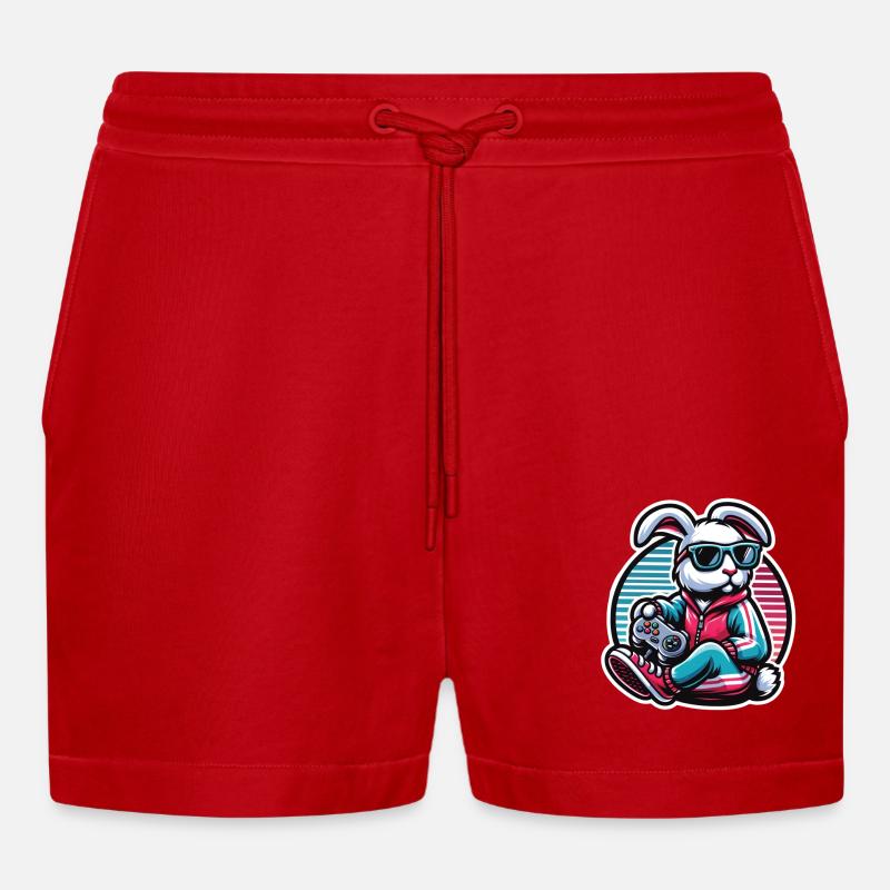 Lässiger Gamer-Hase Mit Controller - Organic Relaxed Cropped Shorts Made in EU - Rot