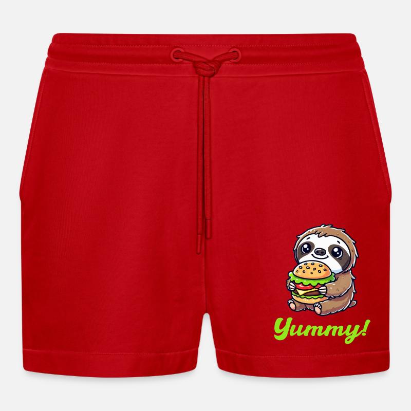 faultier burger 1 - Organic Relaxed Cropped Shorts Made in EU - Rot