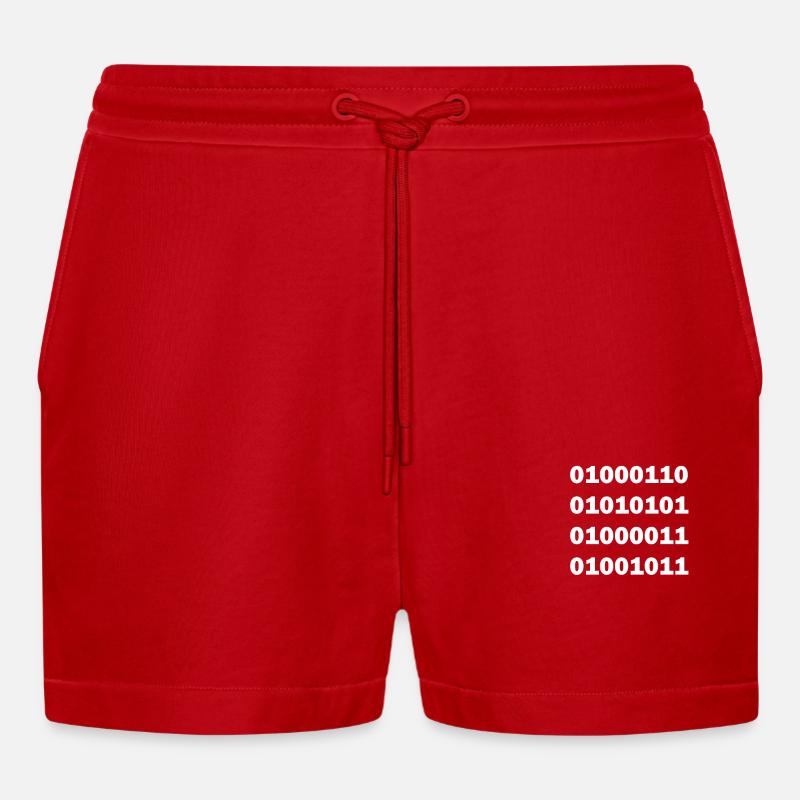 Binary code fuck - Organic Relaxed Cropped Shorts Made in EU - red