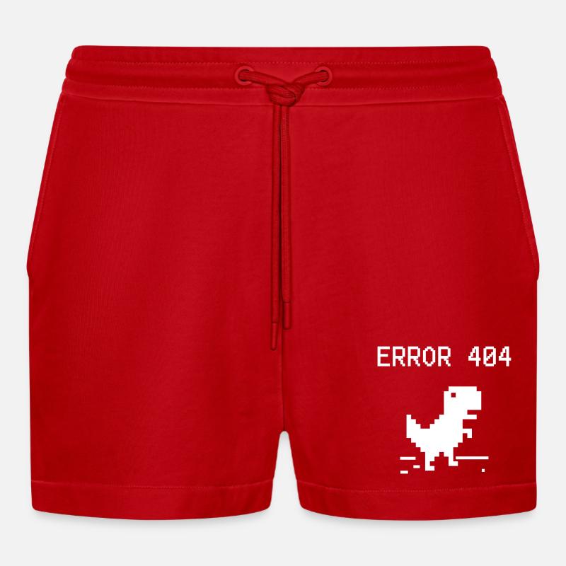 Pixel Dino 404 Fehler T-Stück - Organic Relaxed Cropped Shorts Made in EU - Rot