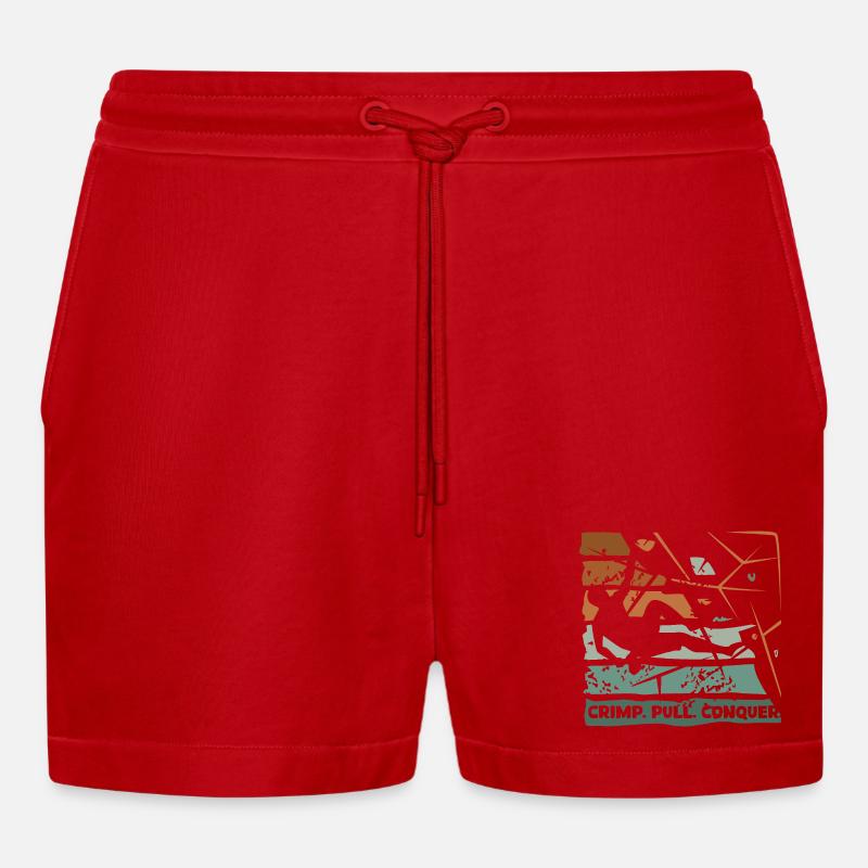 Bouldern – Crimp. Pull. Conquer. - Organic Relaxed Cropped Shorts Made in EU - Rot