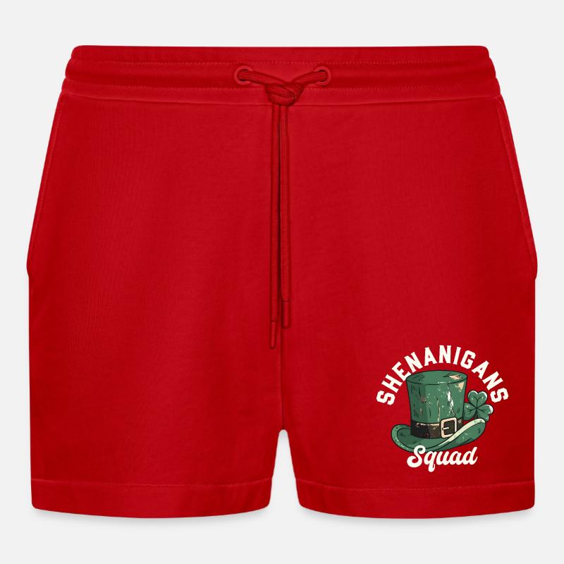 Shenanigans Squad Leprechaun Hat - Organic Relaxed Cropped Shorts Made in EU - red