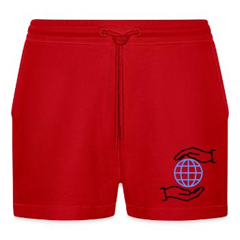 Weltkugel Hände Umriss Global - Organic Relaxed Cropped Shorts Made in EU - Rot - Vorne